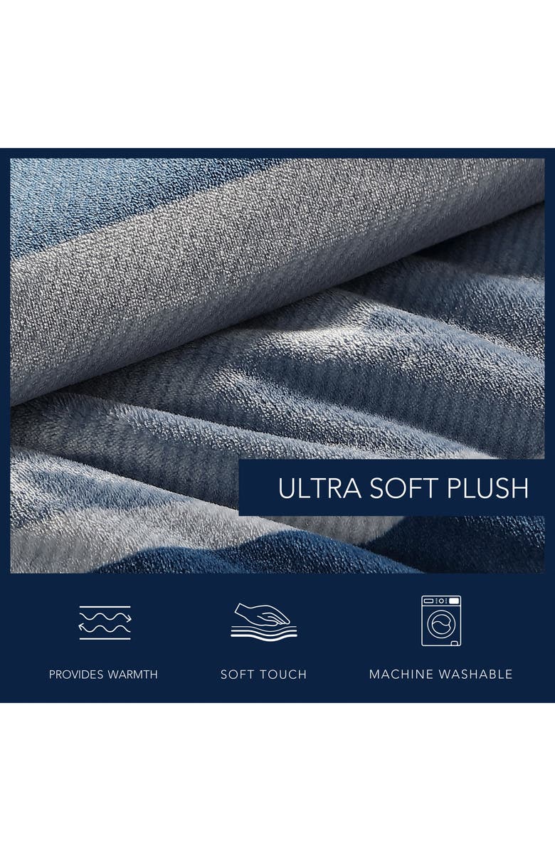 Nautica Linden Stripe Plush Comforter Set, Alternate, color, Navy