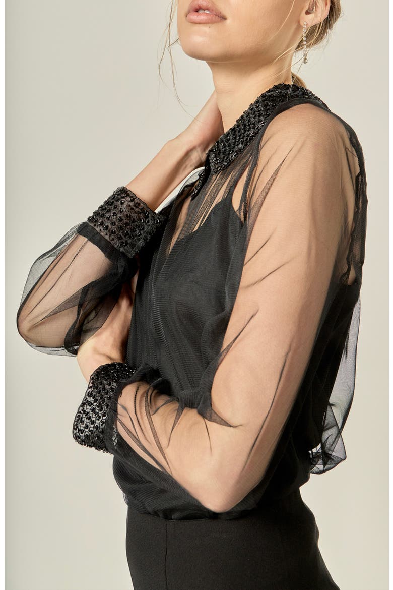 See Through Beaded Top, Alternate, color, BLACK