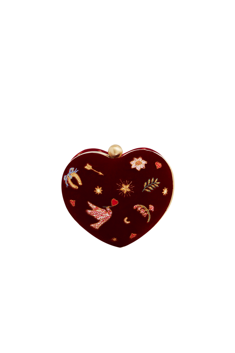 Heart Velvet Embroidered Jewellery Box, Alternate, color, Dark Red