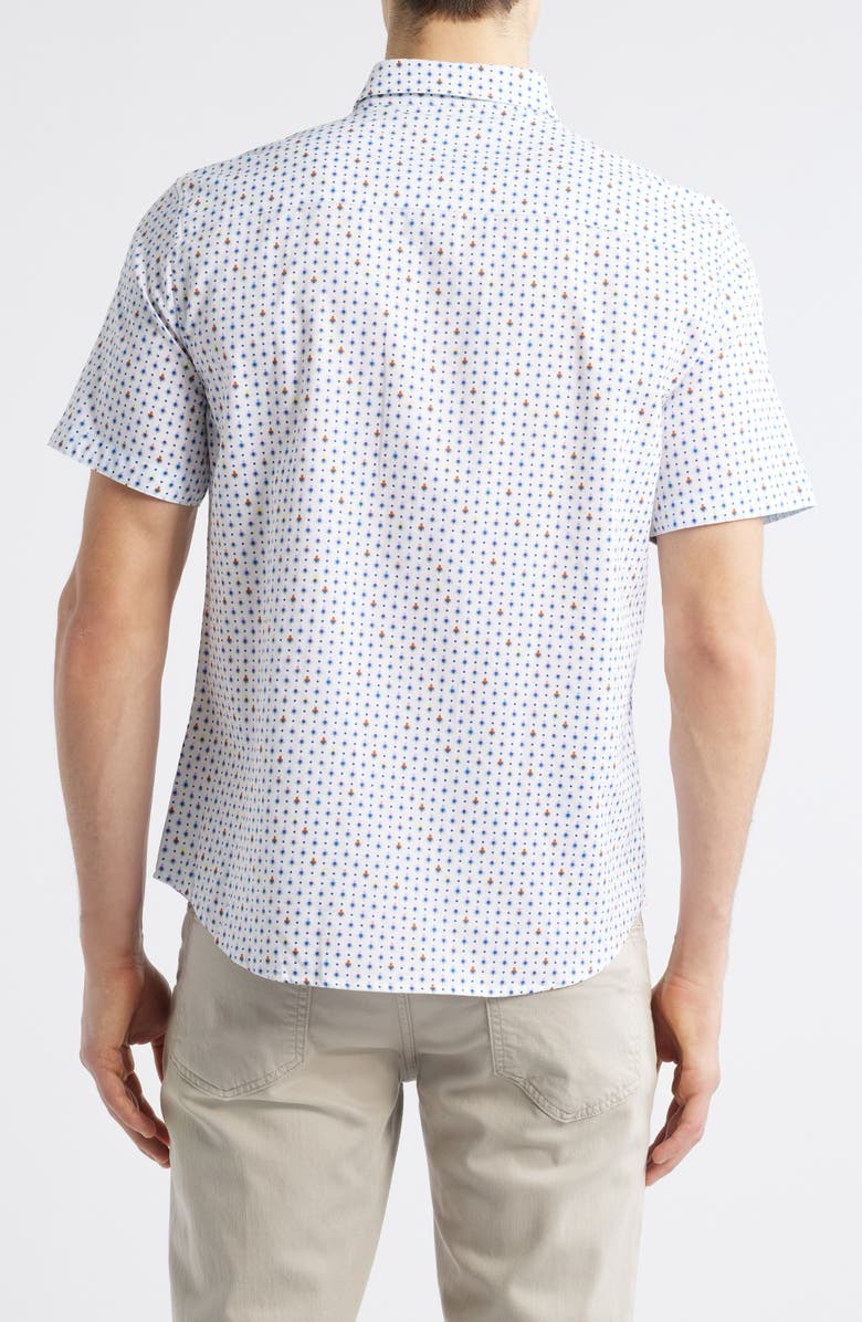 Johnston & Murphy Ditsy Floral Print Short Sleeve Button-Up Shirt, Alternate, color, White Multi