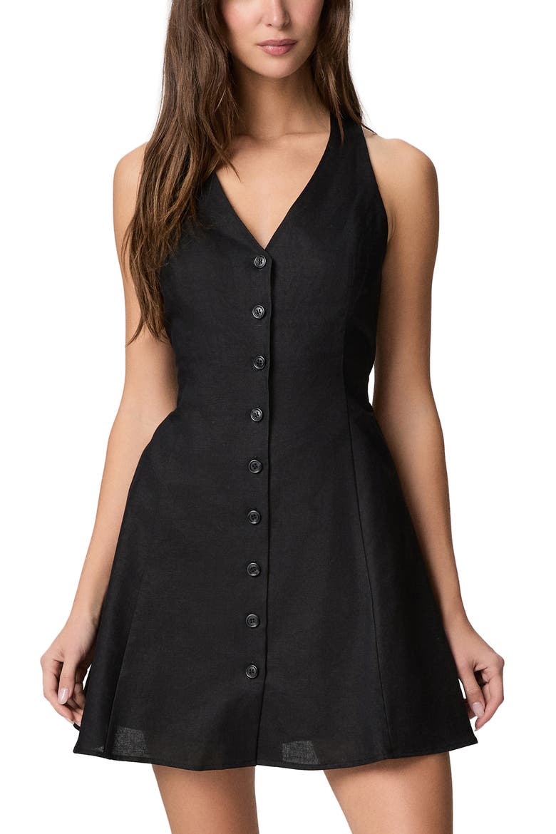 Raye Linen & Cotton Button-Up Fit & Flare Minidress, Alternate, color, BLACK