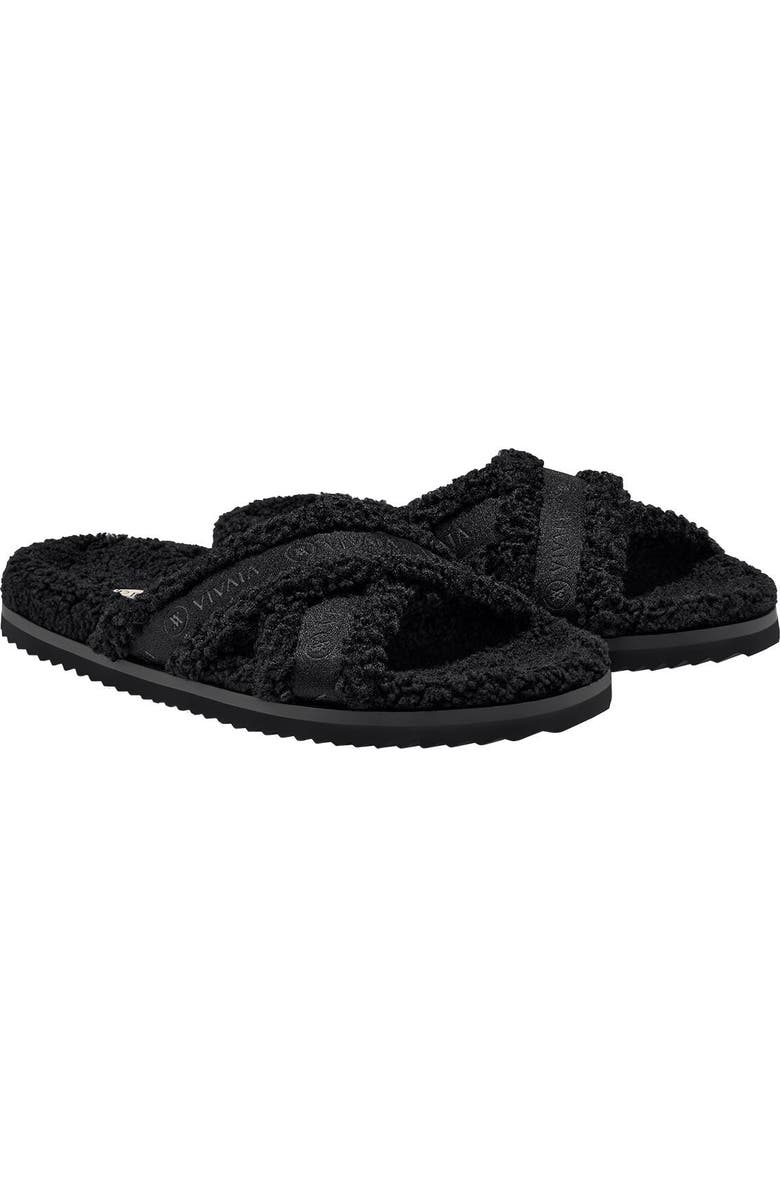 VIVAIA Furry Criss-Cross Strap Slippers, Main, color, Black