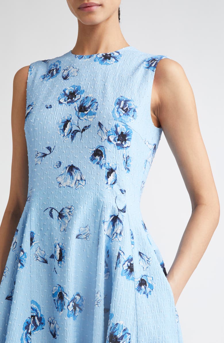 Emilia Wickstead Chelsea Floral Swiss Dot Fit & Flare Midi Dress, Alternate, color, Blue Poppies On Baby Blue