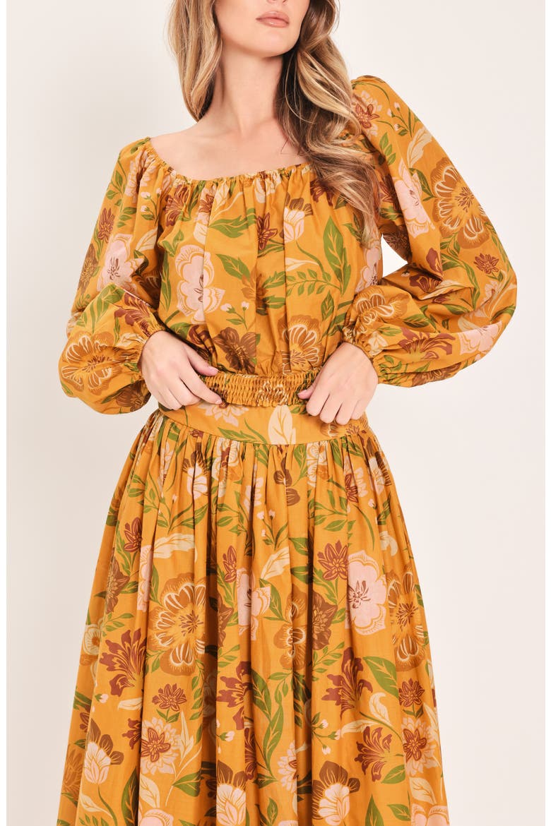 Floral Print Midi Skirt, Alternate, color, MUSTARD