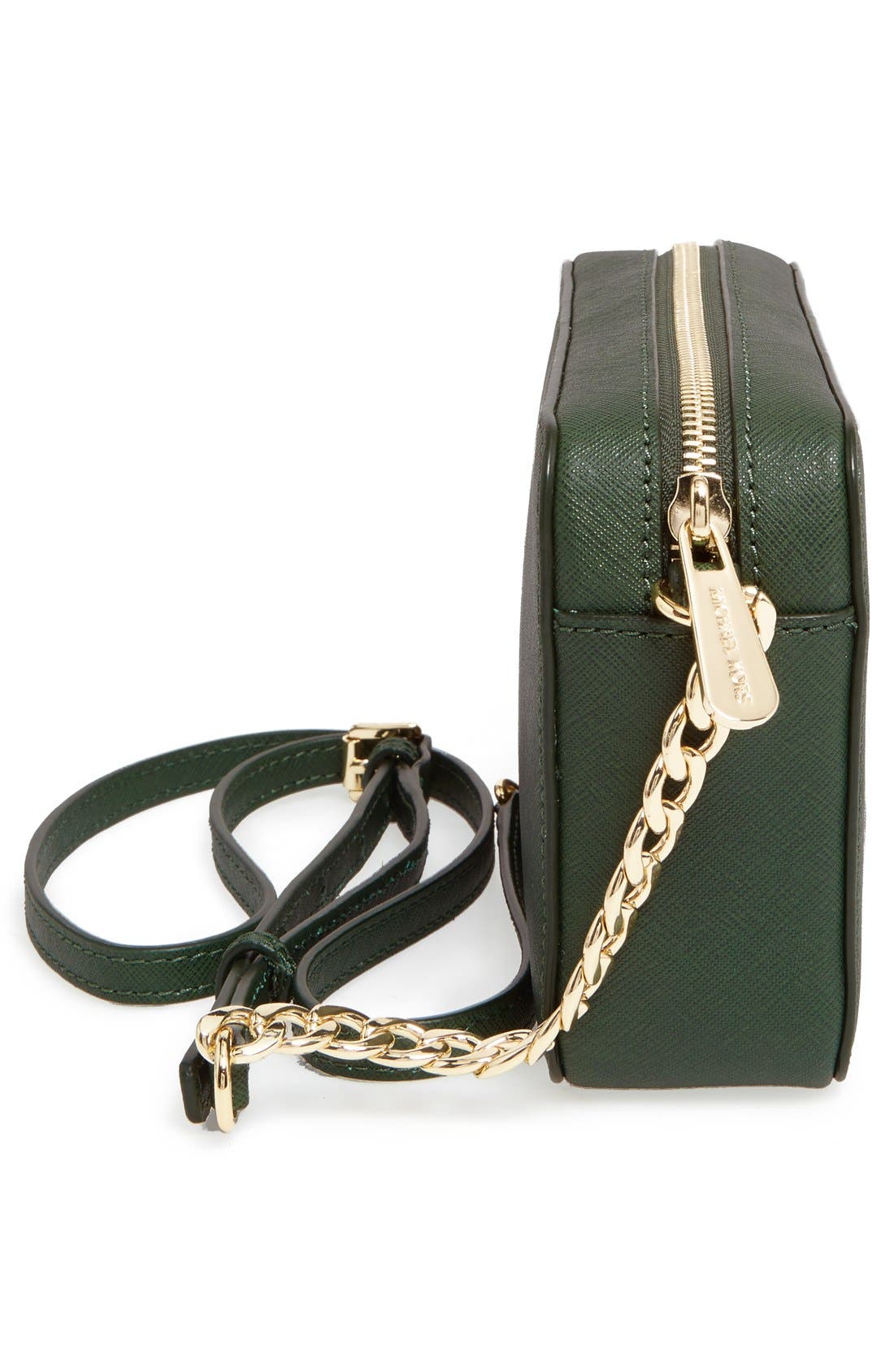 'Medium Jet Set' Saffiano Leather Crossbody Bag, Alternate, color, MOSS/ GOLD