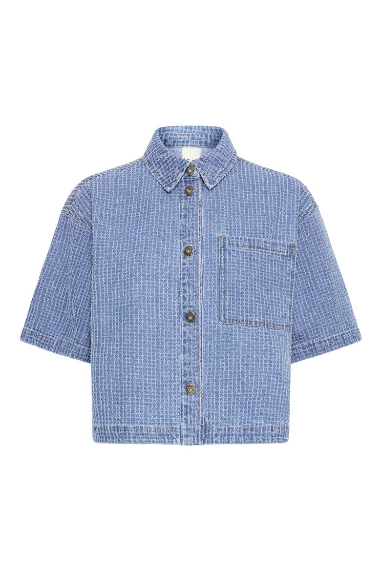 Isalia Broken Denim Shirt, Main, color, MEDIUM BLUE BROKEN DENIM
