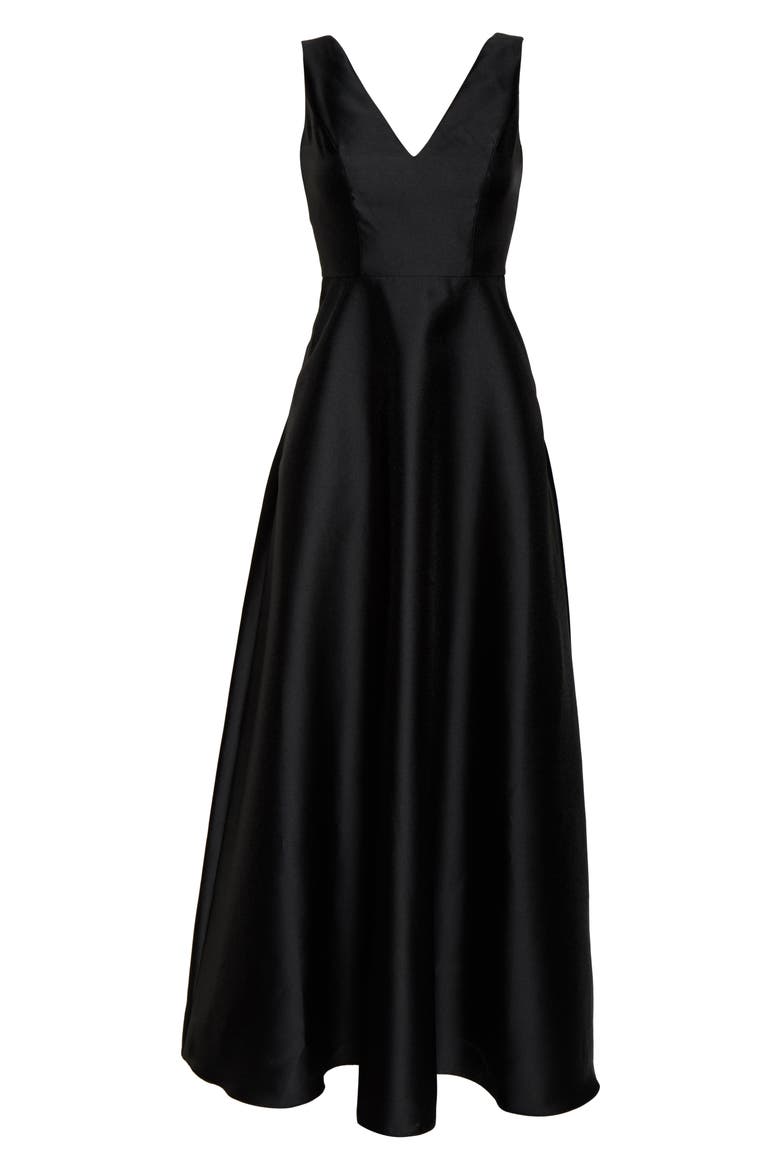V-Neck Satin Twill A-Line Gown, Alternate, color, BLACK