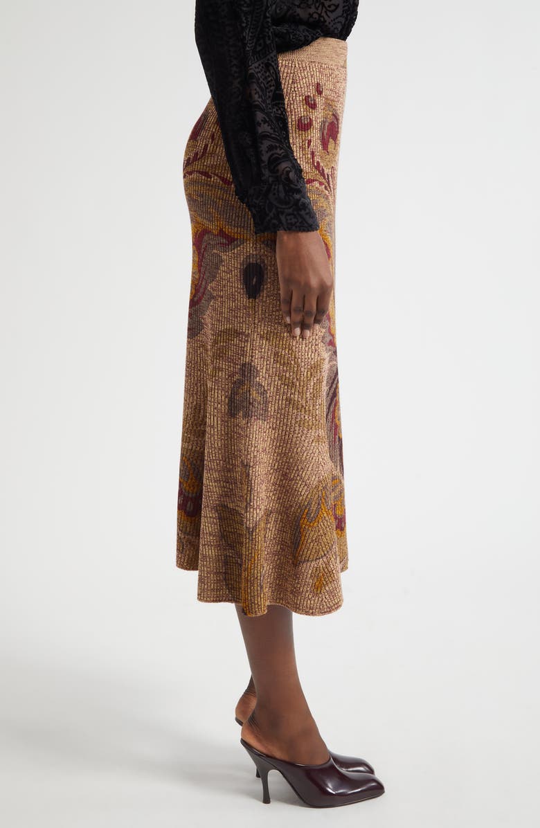 Etro Paisley Rib Wool Trumpet Skirt, Alternate, color, Beige Multi