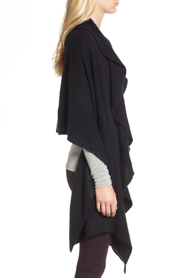 Cashmere Ruffle Wrap, Alternate, color, BLACK