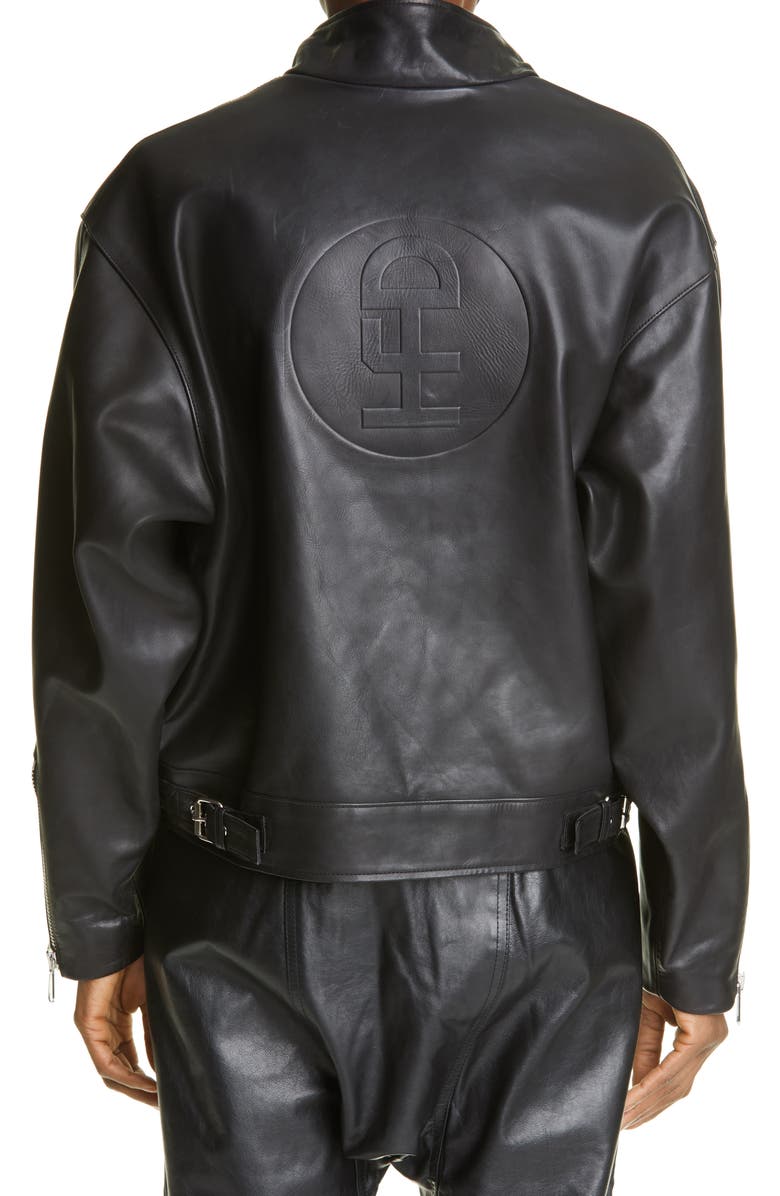 HFD Unisex Logo Embossed Leather Biker Jacket, Alternate, color, 