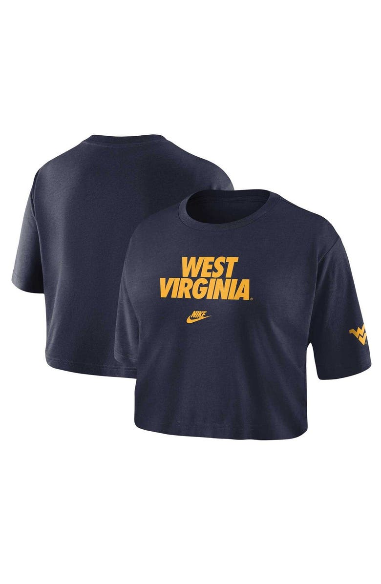 Nike Women's Nike Navy West Virginia Mountaineers Wordmark Cropped T-Shirt, Main, color, 