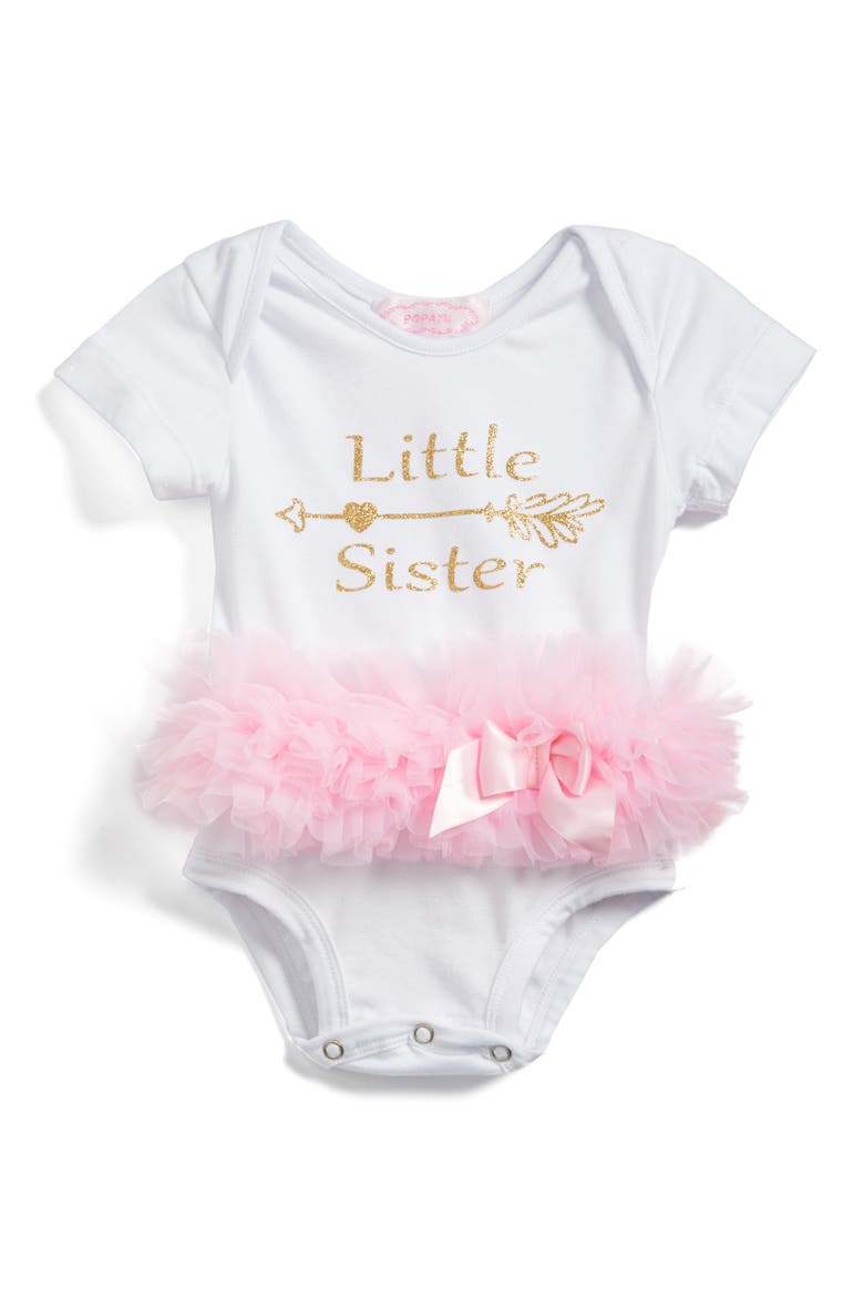 Little Sister Skirted Bodysuit, Main, color, WHITE