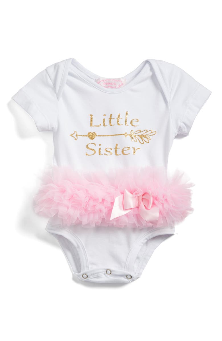 Popatu Little Sister Skirted Bodysuit, Main, color, White