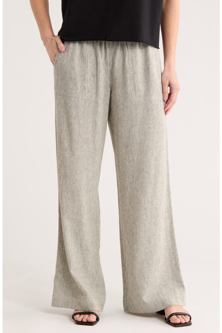 Yarn Dye Linen Blend Pants, Main, color, OLIVE- IVORY TICKING STRIPE