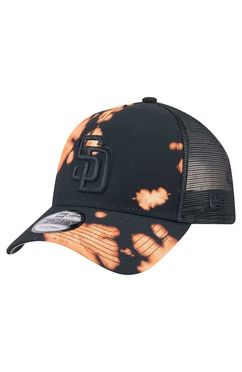 New Era Men's New Era Black San Diego Padres Bleached A-Frame 9FORTY Adjustable Hat, Main, color, Black