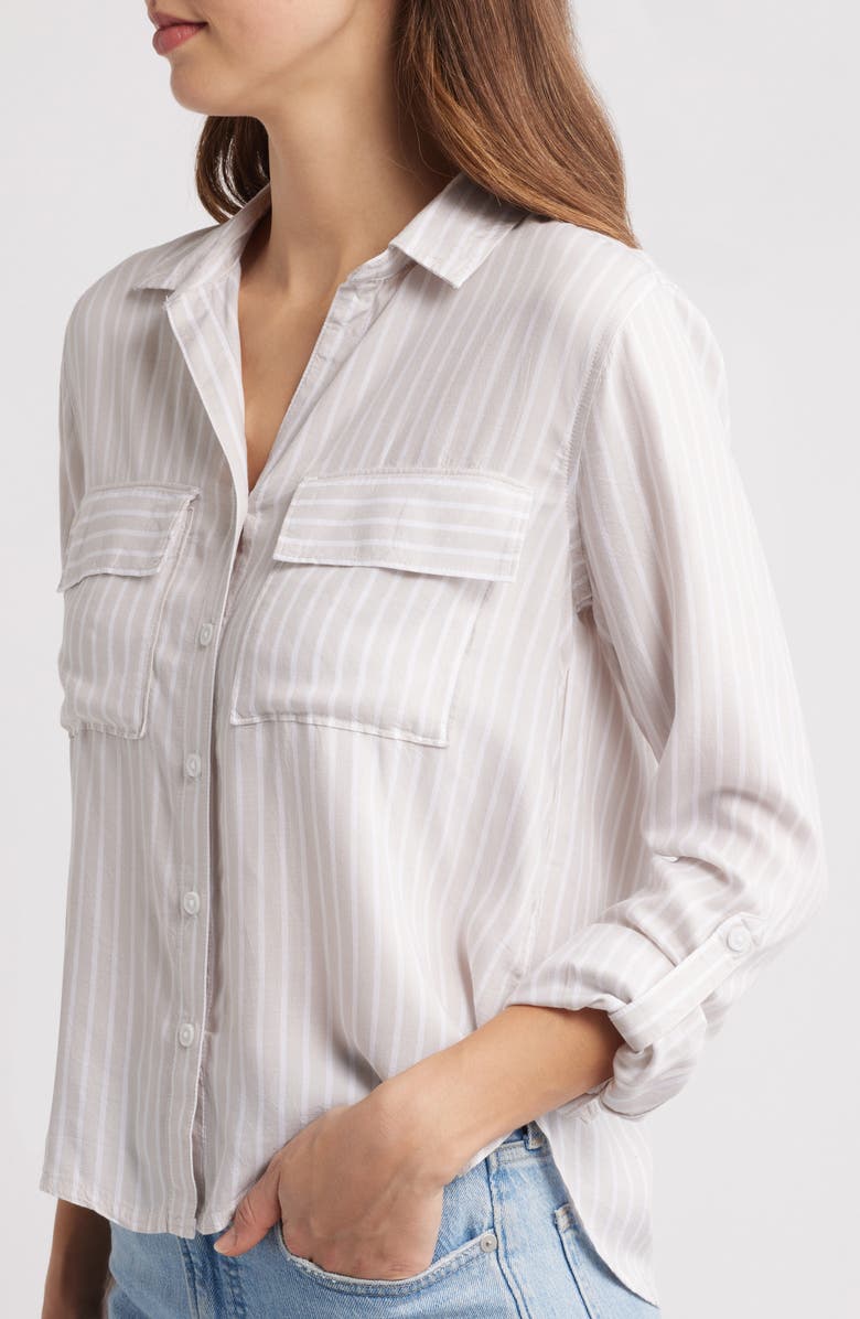beachlunchlounge Fallon Crop Button-Up Shirt, Alternate, color, Brown Sugar
