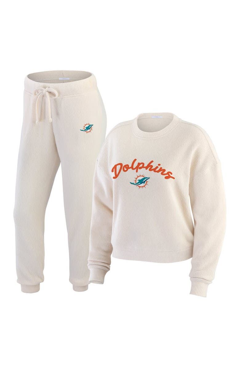 WEAR by Erin Andrews Women's WEAR by Erin Andrews Cream Miami Dolphins Knitted Tri-Blend Long Sleeve T-Shirt & Pants Lounge Set, Main, color, Cream