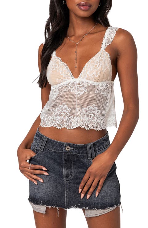 Jasmine Sheer Lace Crop Tank Top