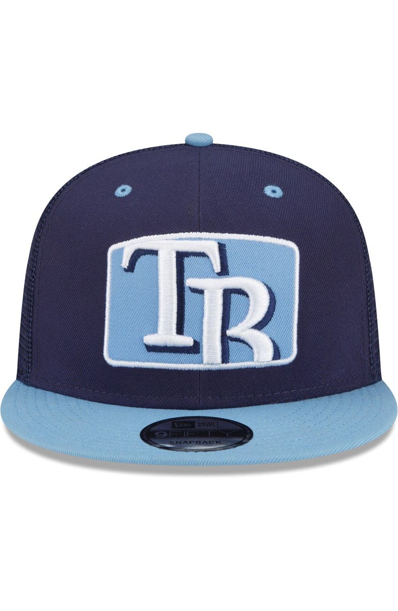 New Era Men's New Era Navy/Light Blue Tampa Bay Rays Logo Zoom Trucker 9FIFTY Snapback Hat, Alternate, color, 