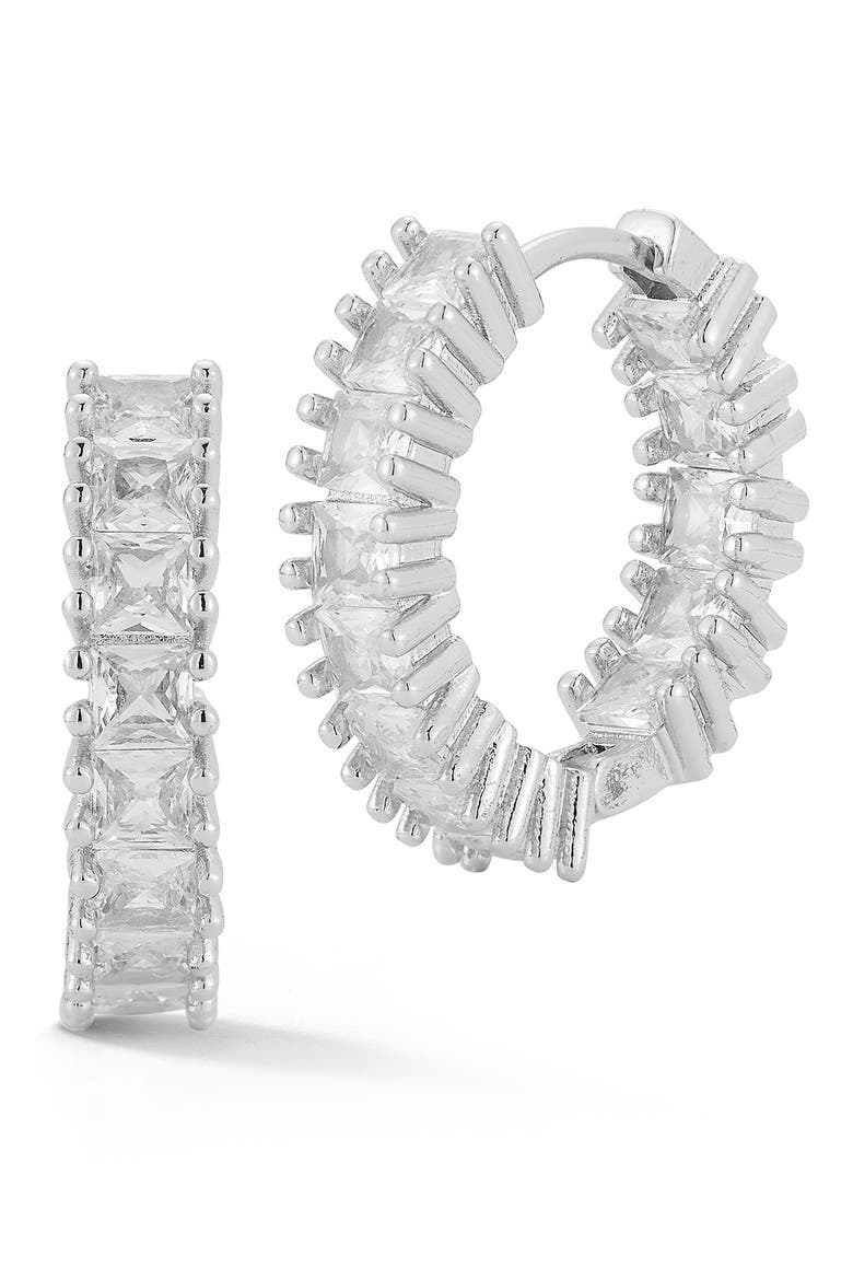 Cubic Zirconia Pavé Pront Set Hoop Earrings, Main, color, SILVER