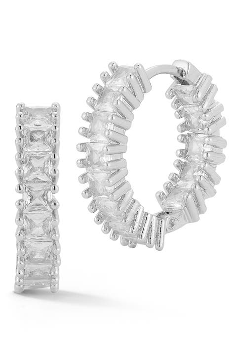 Cubic Zirconia Pavé Pront Set Hoop Earrings