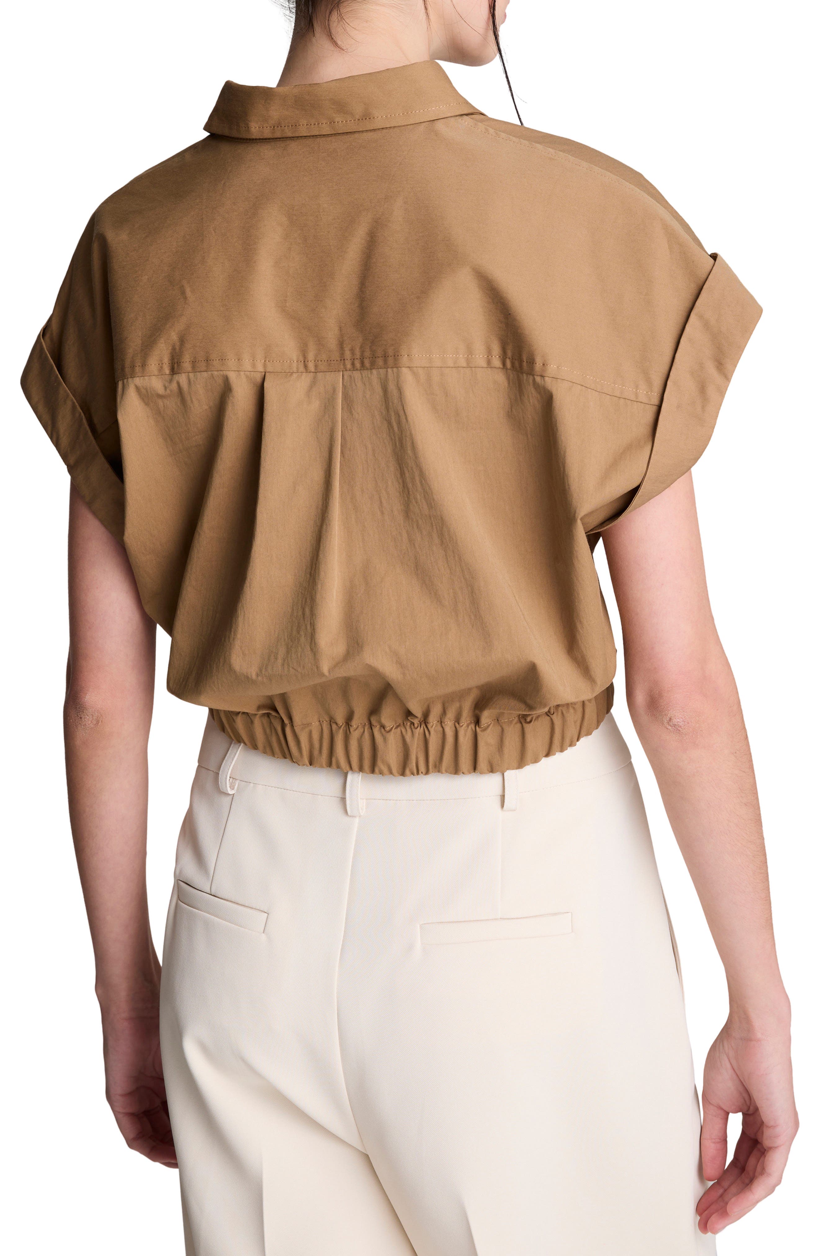 Cap Sleeve Crop Button-Up Shirt - image 2