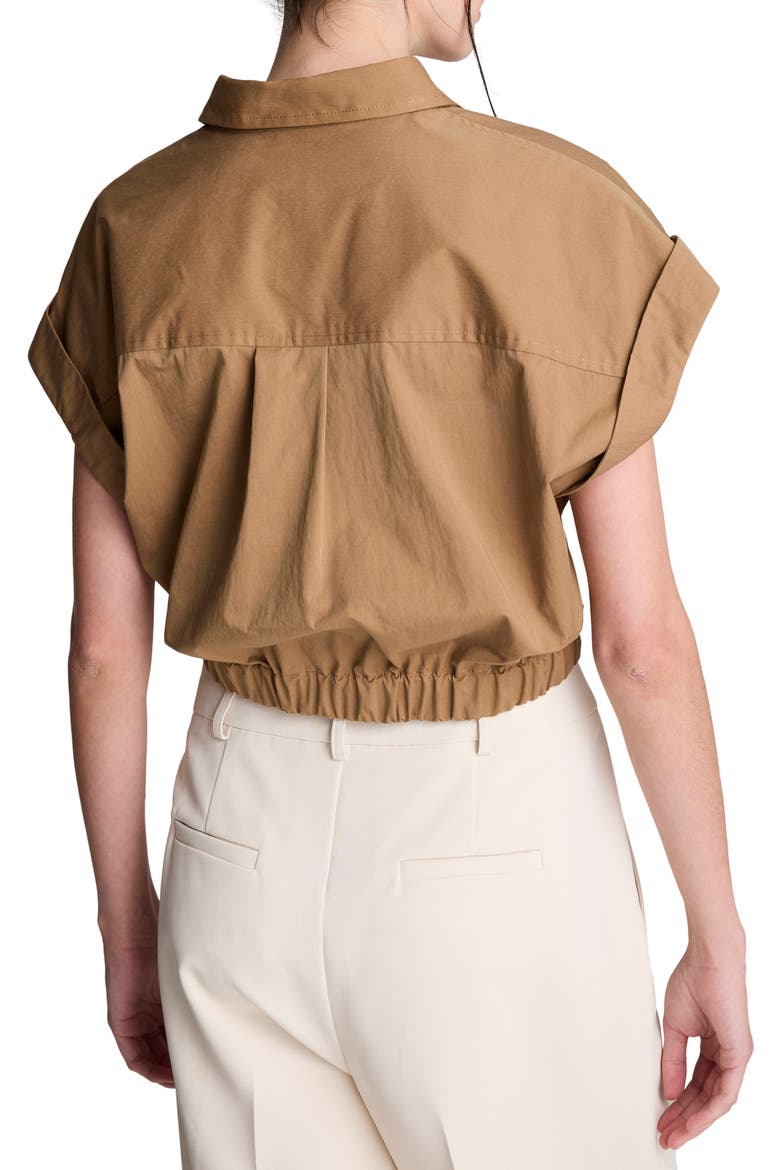 Cap Sleeve Crop Button-Up Shirt, Alternate, color, MESQUITE