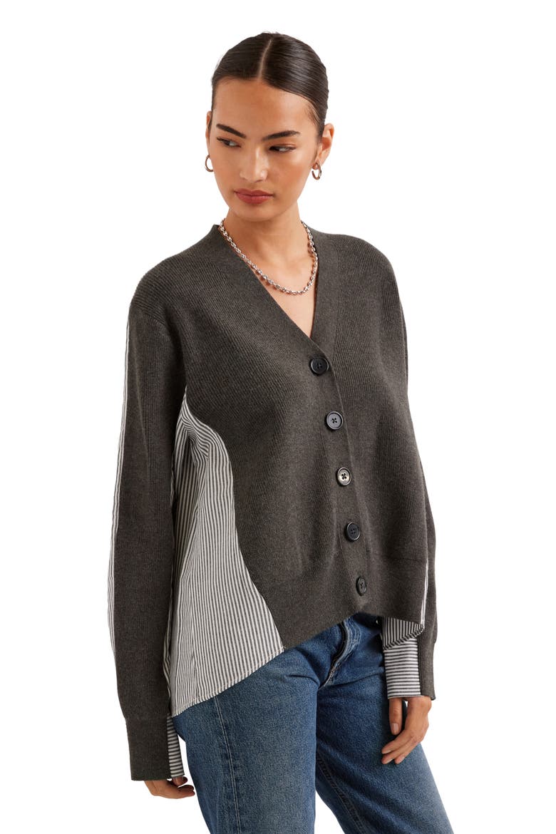 Celine Mixed Media Cardigan, Alternate, color, CHARCOAL