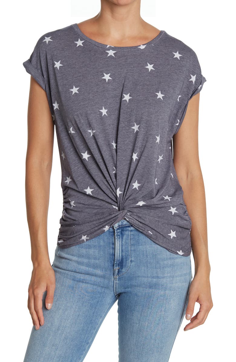 Lucky Brand Star Print Twist Front T-Shirt, Main, color, 