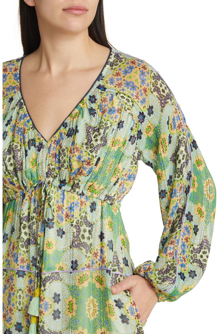 Crissta Metallic Floral Long Sleeve Dress, Alternate, color, GREEN