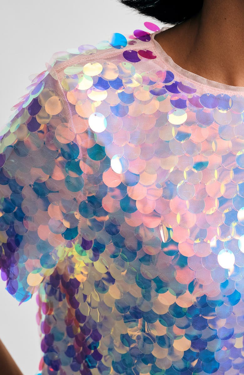 Isaac Mizrahi New York Paillette Sequin T-Shirt, Alternate, color, White Multi