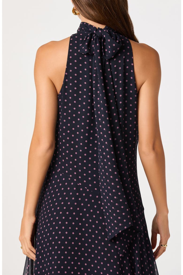 Tiana Polka Dot Mock Neck Midi Dress, Alternate, color, NAVY PINK POLKA DOT