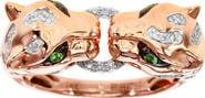 EFFY 14K Rose Gold Diamond & Tsavorite Double Panther Head Ring