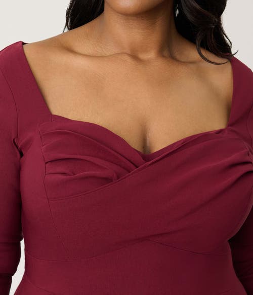Unique Vintage Plus Size Pleated Bust Swing Dress In Burgundy
