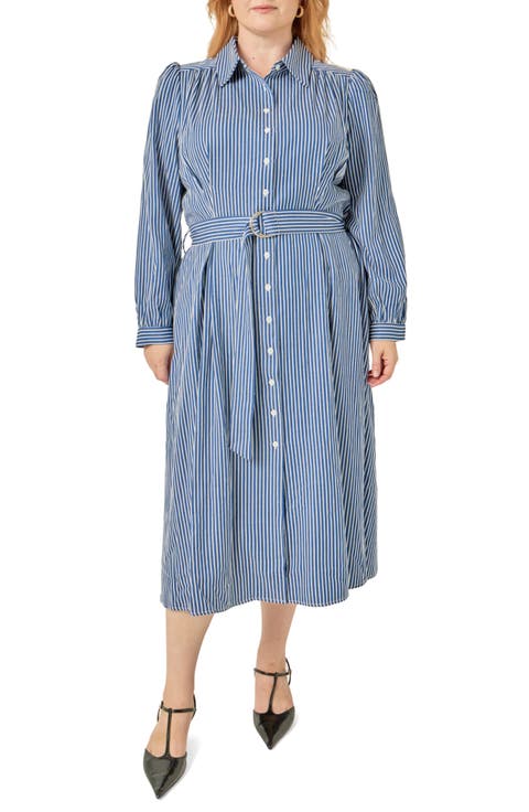 Stripe Belted Long Sleeve Maxi Dress