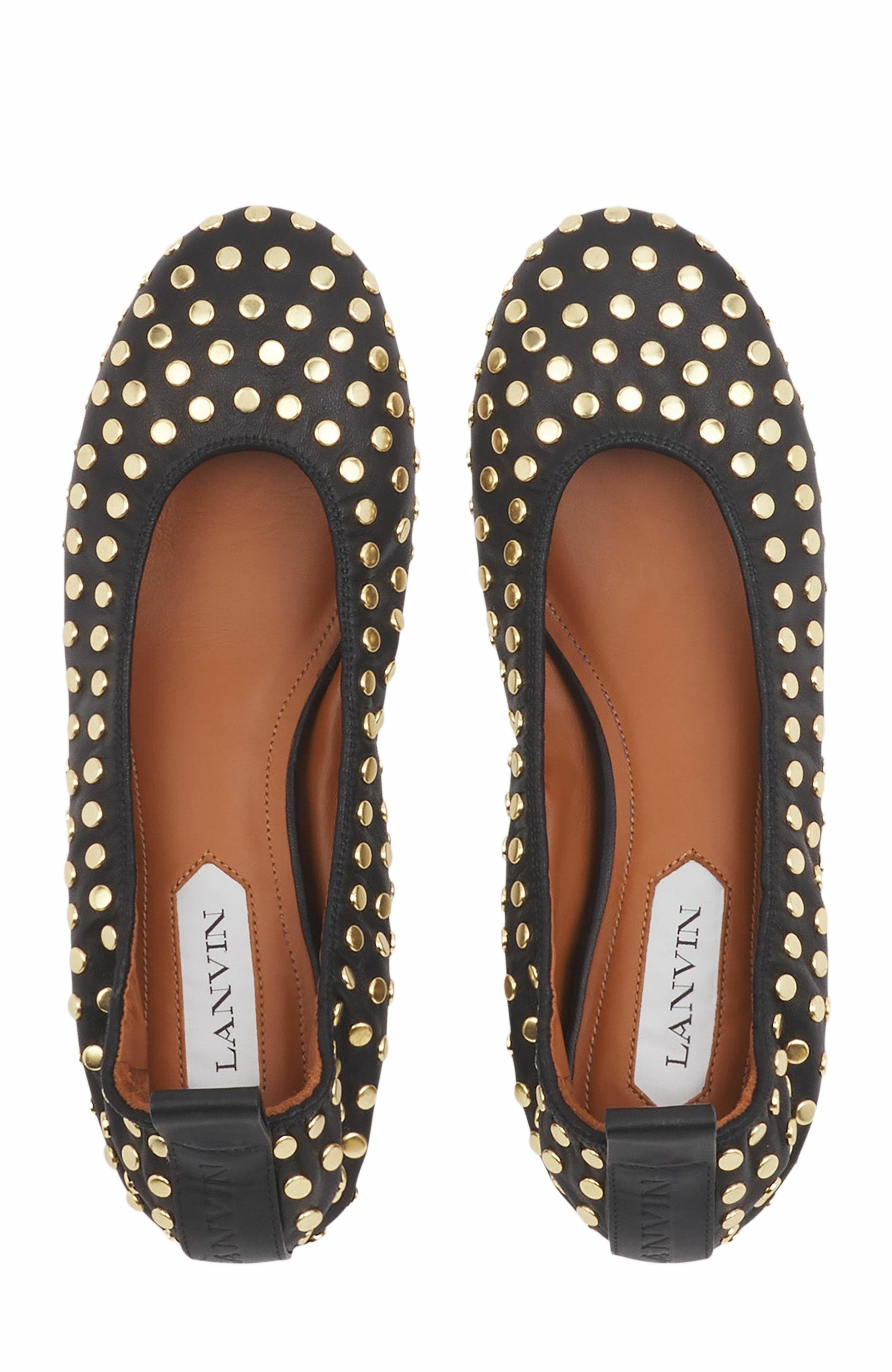 Lanvin The Leather Ballerina Flat With Studs, Alternate, color, 
