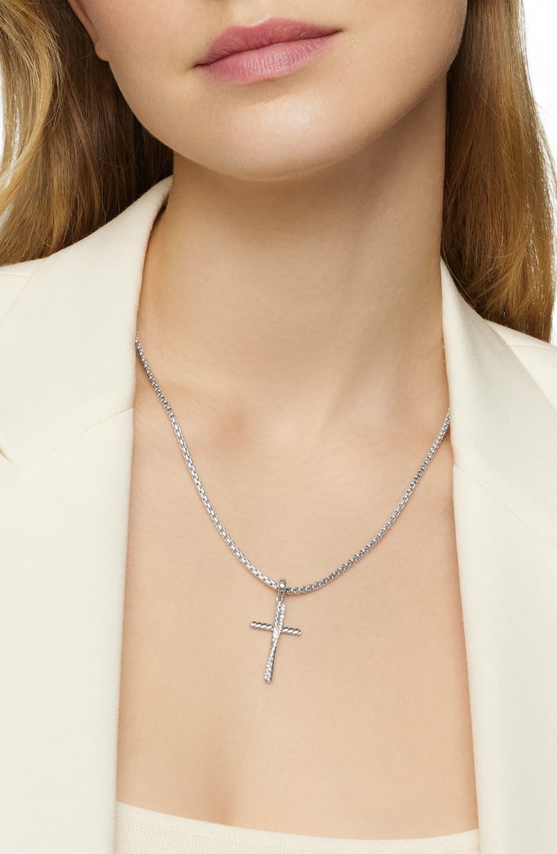 David Yurman Crossover Cross Pendant in Sterling Silver with Pavé Diamonds, Alternate, color, 