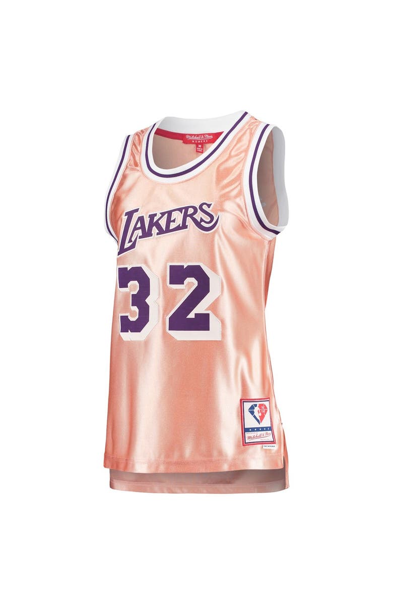 Mitchell & Ness Women's Mitchell & Ness Magic Johnson Pink Los Angeles Lakers 75th Anniversary Rose Gold 1984 Swingman Jersey, Alternate, color, 