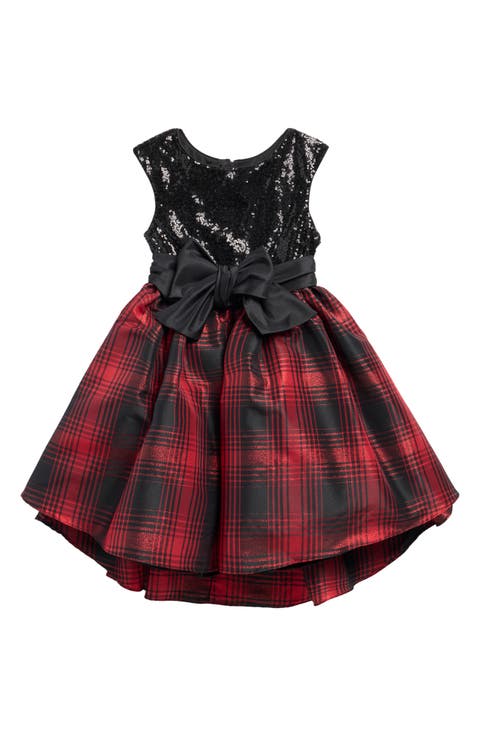 Kids' Sequin Plaid Hi-Lo Dress