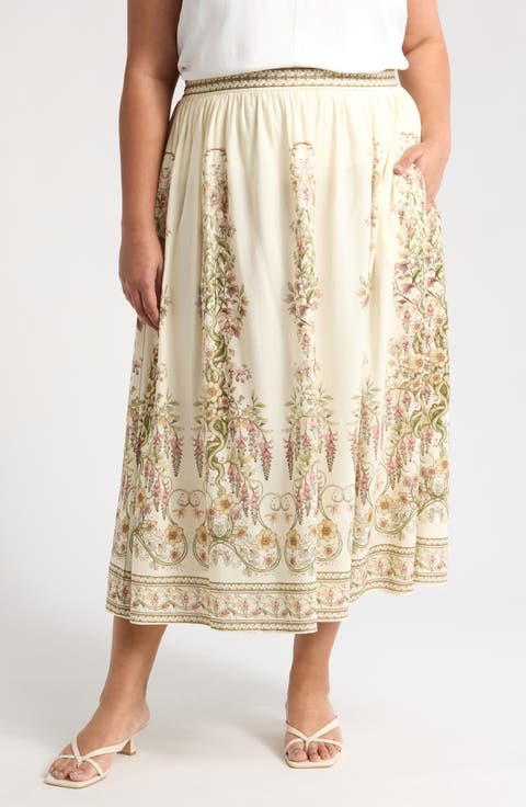 Border Print Maxi Skirt (Plus)