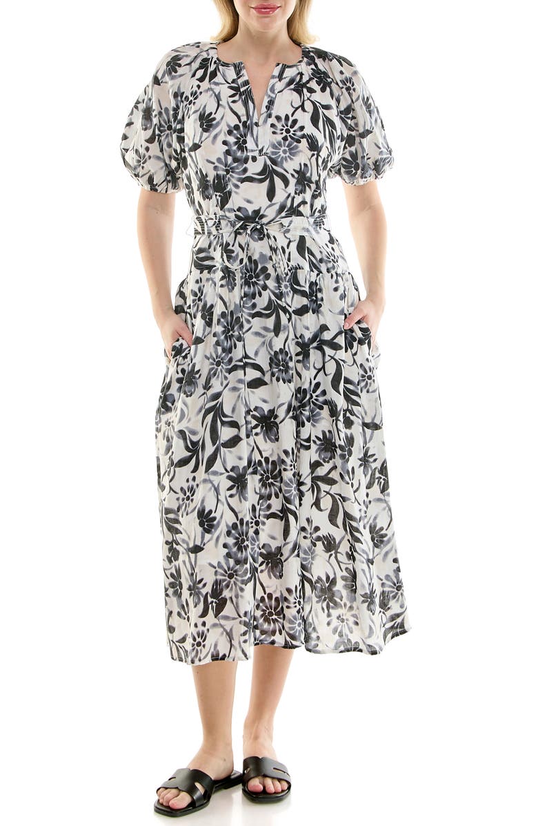 Nicole Miller Crinkle Tie Waist Midi Dress, Main, color,