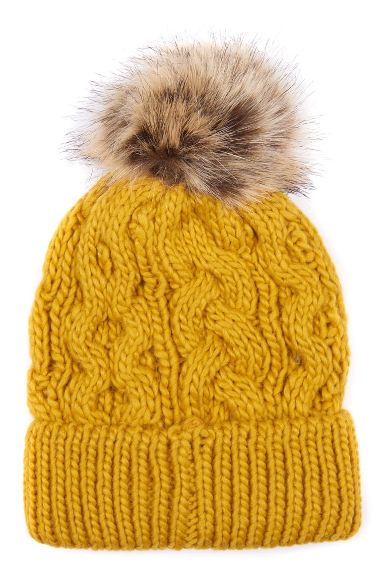 Penshaw Faux Fur Pompom Beanie, Alternate, color, OCHRE