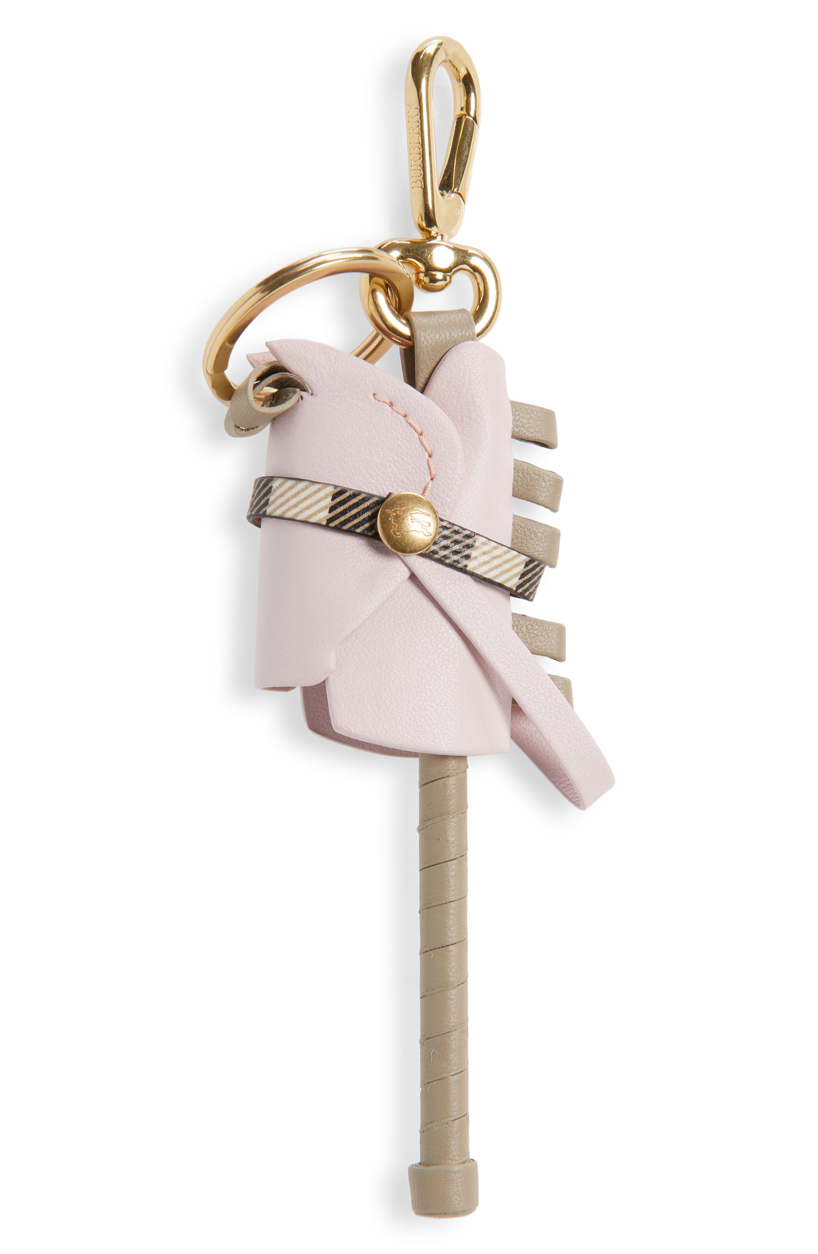 Burberry Hobby Horse Leather Bag Charm, Main, color, Cameo Pink
