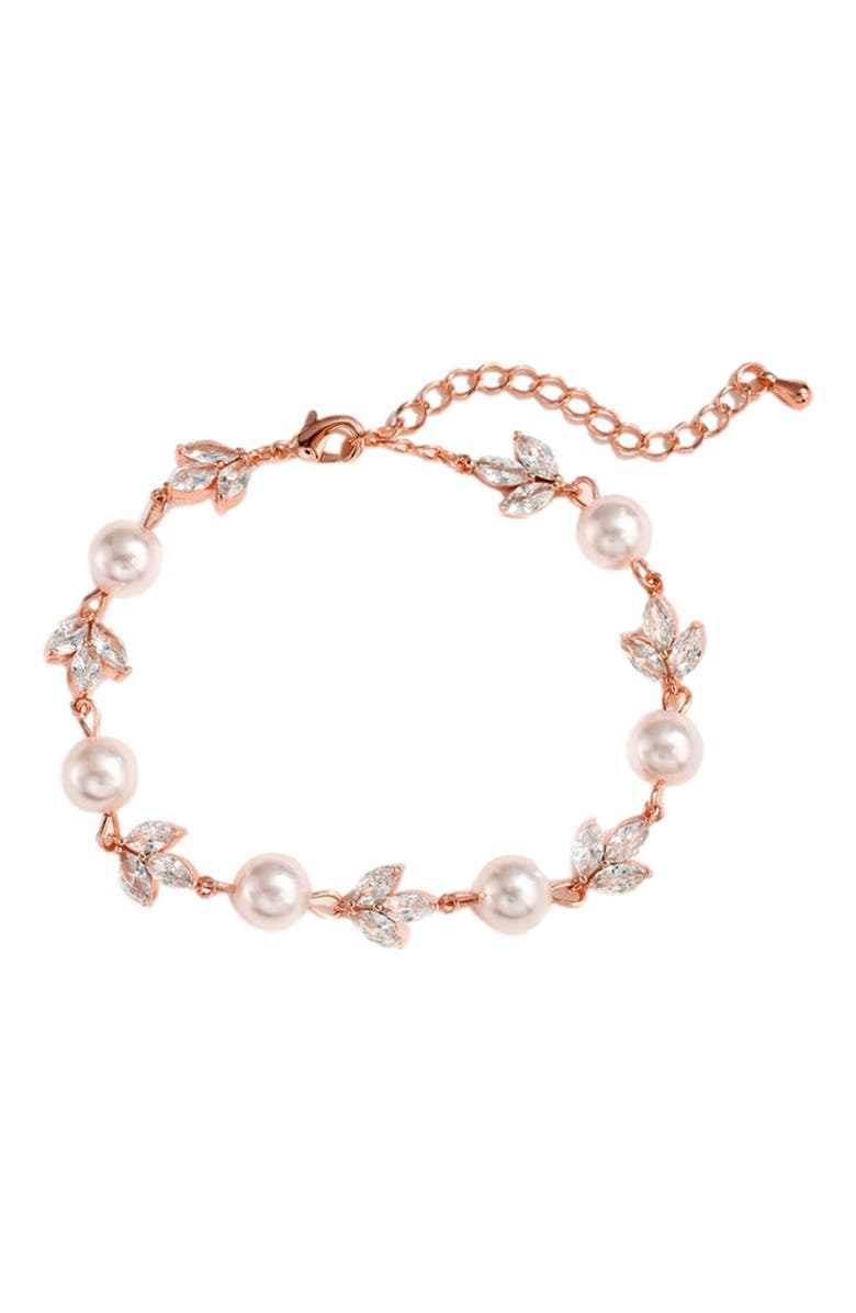 Untamed Petals Forever Pearl and Crystal Bracelet, Main, color, Rose Gold