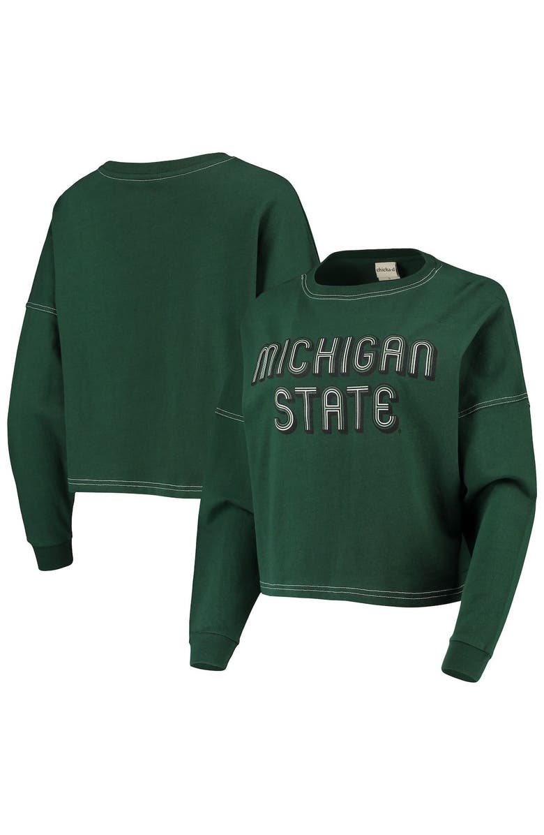 CHICKA-D Women's chicka-d Green Michigan State Spartans Vintage Jersey Boxy Big Long Sleeve T-Shirt, Alternate, color, 