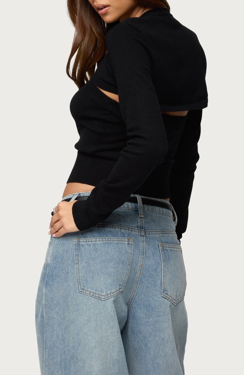 EDIKTED Strapless Knit Top & Shrug Set, Alternate, color, Black