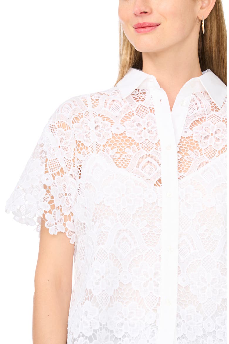 Lace Button-Up Shirt, Alternate, color, ULTRA WHITE