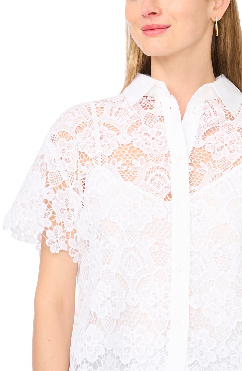 Ted Baker Lace Button-Up Shirt, Alternate, color, Ultra White