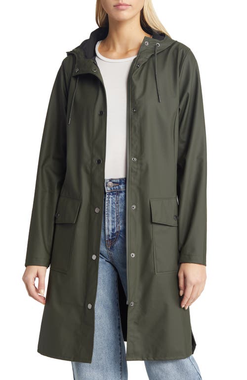 Rains Curve Waterproof Belted Jacket In Green