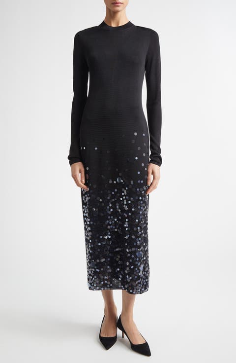 Paillette Embroidered Long Sleeve Cocktail Dress